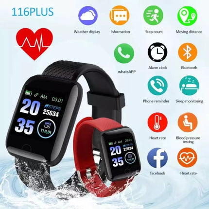 Large Screen USB Charge Sports Wristband Smart Watch - Red