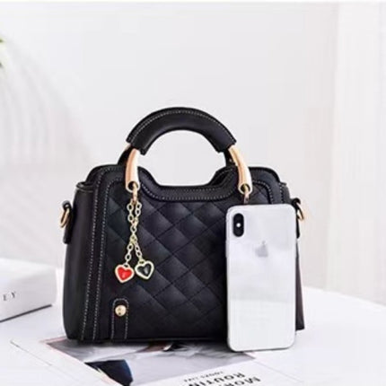 Ladies Fashion Quilted Design Handle Bag - Black