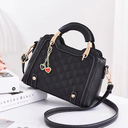 Ladies Fashion Quilted Design Handle Bag - Black