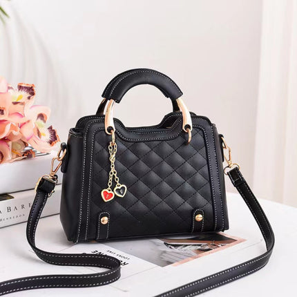 Ladies Fashion Quilted Design Handle Bag - Black