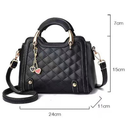 Ladies Fashion Quilted Design Handle Bag - Black