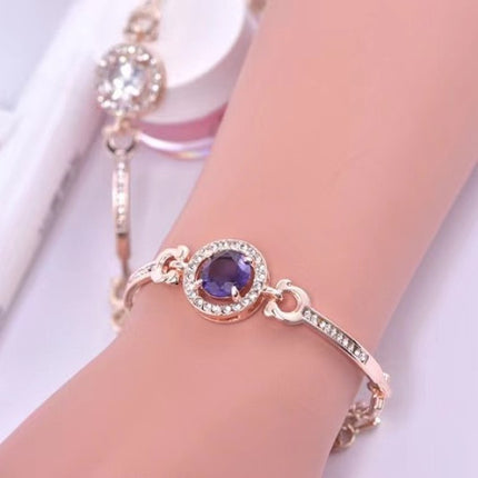 Women Fashion Crystal Rhinestone Bracelet - Purple Gold