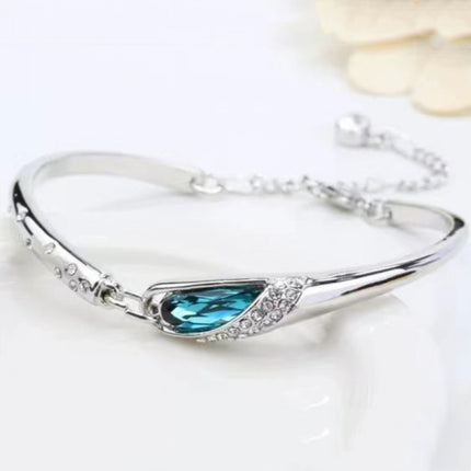 Ladies Crystal Shiny Chain Simple Bracelet - Blue