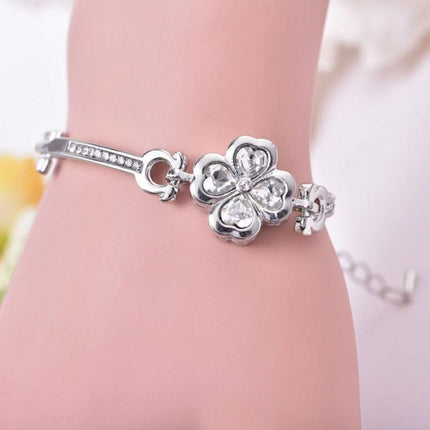 Four Leaf Clover Crystal Women Bracelet - Silver