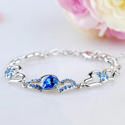 Girls Heart Crystal Elegant Bracelet - Blue