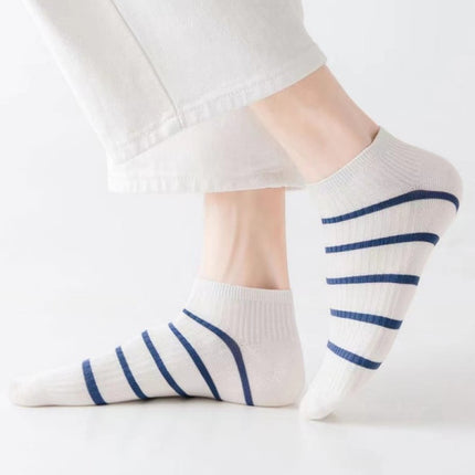 Thin Simple Pure Color Soft Cotton Socks - White Blue