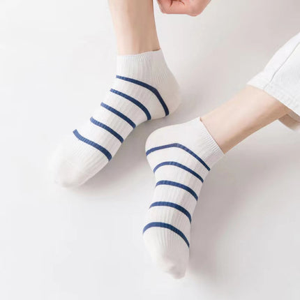 Thin Simple Pure Color Soft Cotton Socks - White Blue