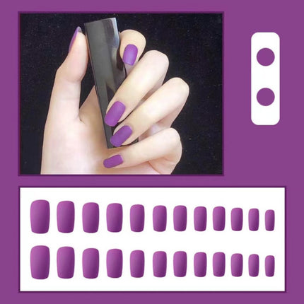 24 Pieces Matte Reusable Long Fake Nails Set - Purple