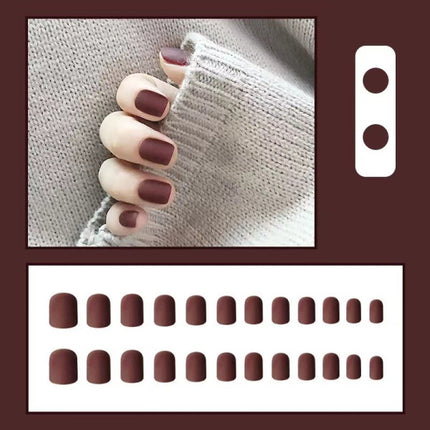 24 Pieces Matte Fashion Short Nails Set With Glue - Dark Coffee