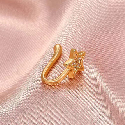 Golden Star Alloy Nose Clip Ring with Rhinestone Embellishment for Women's Fashion