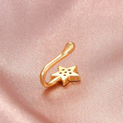 Golden Star Alloy Nose Clip Ring with Rhinestone Embellishment for Women's Fashion