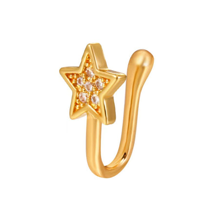 Golden Star Alloy Nose Clip Ring with Rhinestone Embellishment for Women's Fashion