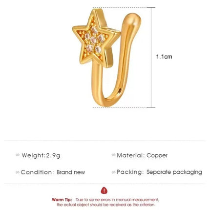 Golden Star Alloy Nose Clip Ring with Rhinestone Embellishment for Women's Fashion