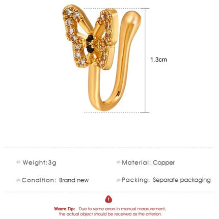 Golden Butterfly Nose Ring Clip for Girls Fashionable Cute and Stylish Jewellery with Rhinestone Embellishments Hook Closure