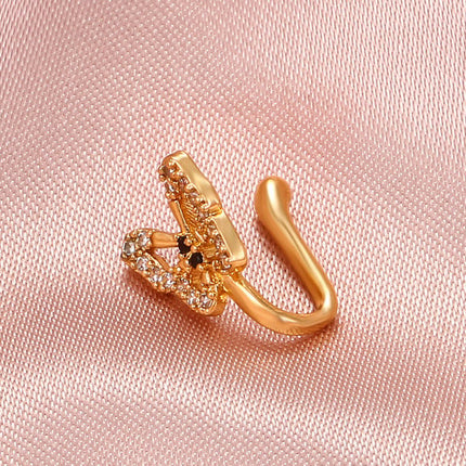 Golden Butterfly Nose Ring Clip for Girls Fashionable Cute and Stylish Jewellery with Rhinestone Embellishments Hook Closure