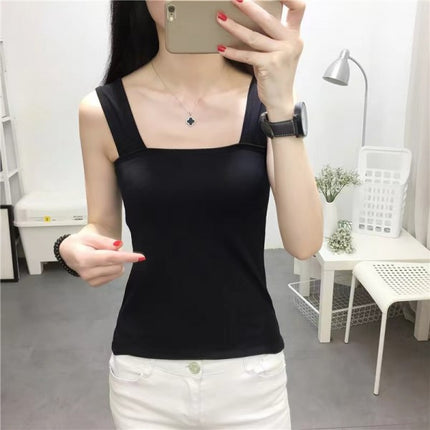 Women Sling Casual All Match Solid Color Top Wear - Black