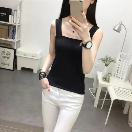 Women Sling Casual All Match Solid Color Top Wear - Black