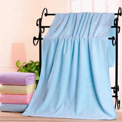 Microfiber Bear Embossed Soft Bath Large Towel - 70x140 CM - Sky Blue