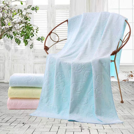 Microfiber Bear Embossed Soft Bath Large Towel - 70x140 CM - Sky Blue