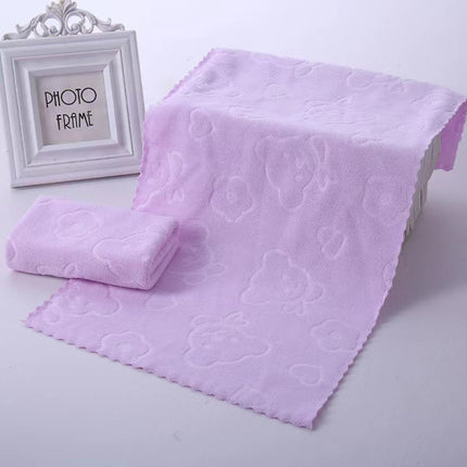 1 Piece Bear Embossed Cut Edge Quick Dry Small Towel - 30x60 CM - Light Purple