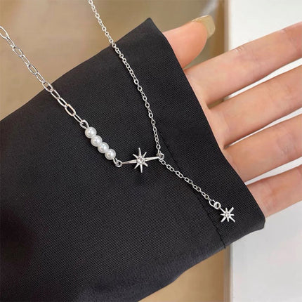 Radiant meteor pearl Star Necklace - Silver