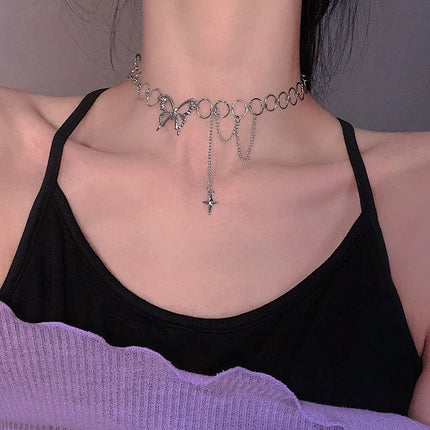 Women Fashion Butterfly Choker Clavicle Chain - Sliver