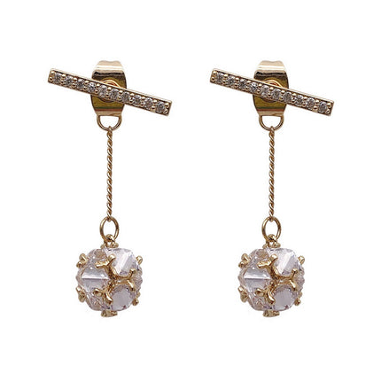 Girls Simple Tassel Crystal Ball Earrings - Golden