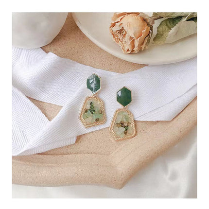 Vintage Inlaid Gemstone Earrings - Green