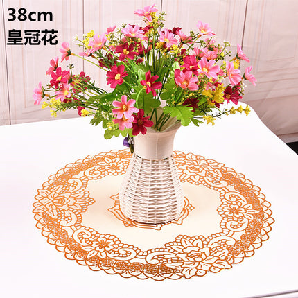 Round Waterproof Non Slip Vinyl Decorative Table Mini Mat 38 CM - Golden