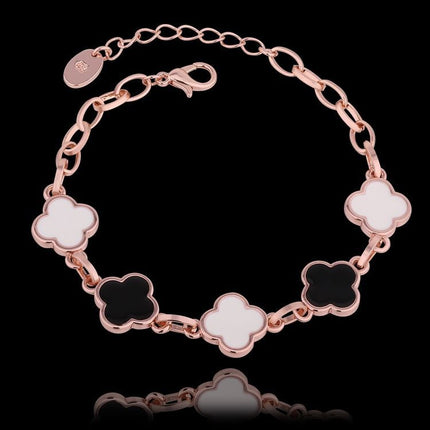 Women Four Leaf Clover Chain Bracelet - White Gold