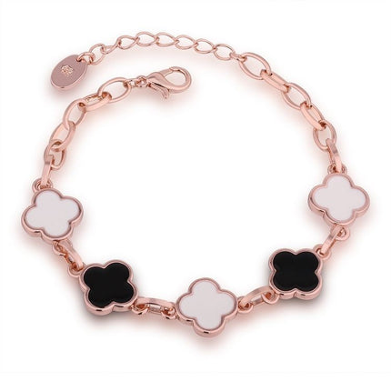 Women Four Leaf Clover Chain Bracelet - White Gold