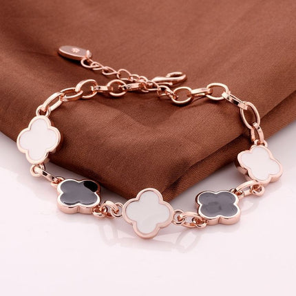 Women Four Leaf Clover Chain Bracelet - White Gold