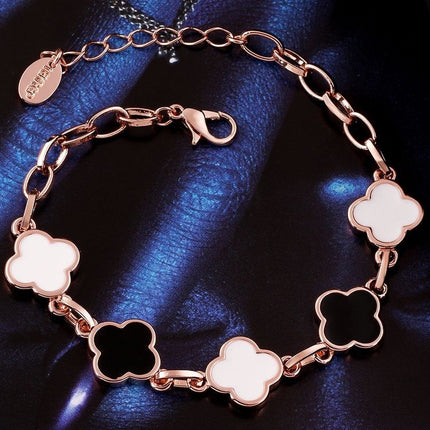 Women Four Leaf Clover Chain Bracelet - White Gold