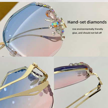 Women Fashion Diamond Rimless Sunglasses -  Pink