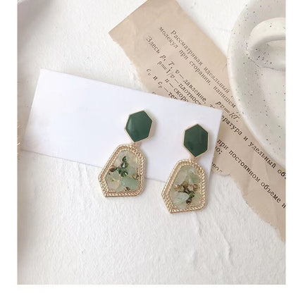 Vintage Inlaid Gemstone Earrings - Green