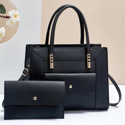 Premium PU Leather Zipper Closure Two Pieces Bag Set - Black