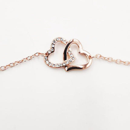 Ladies Elegant Heart Rhinestone Bracelet - Rose Gold