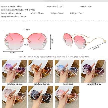 Women Fashion Diamond Rimless Sunglasses -  Pink