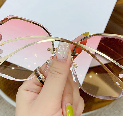 Women Fashion Diamond Rimless Sunglasses -  Pink