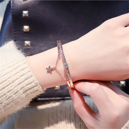 Women Fashion White Star Rhinestone Bracelet - Silver