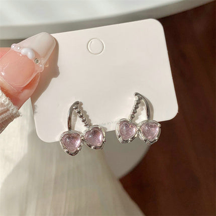 Cherry Shaped Rhinestone Women Ear Tops - Silver