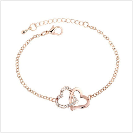 Ladies Elegant Heart Rhinestone Bracelet - Rose Gold