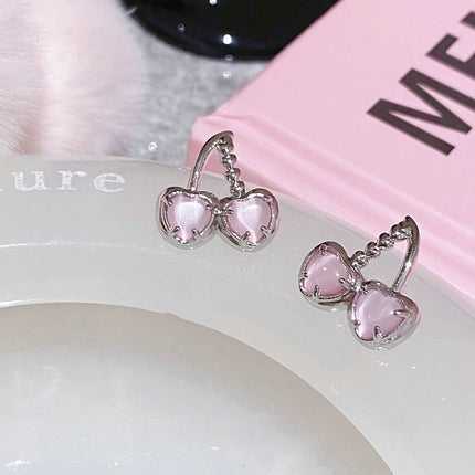 Cherry Shaped Rhinestone Women Ear Tops - Silver