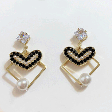 Girls Pearl Heart Alloy Fashion Earrings - Multi Color