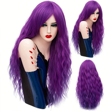 Purple Long Curly Hair Wigs Synthetic Heat Resistant Hair Wigs For Women Girls For Party - 26 Inch