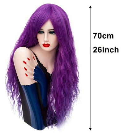 Purple Long Curly Hair Wigs Synthetic Heat Resistant Hair Wigs For Women Girls For Party - 26 Inch