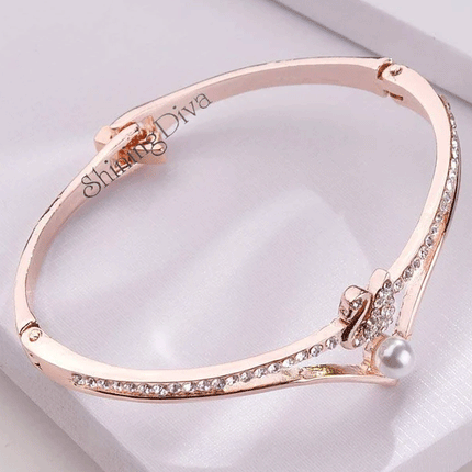 Girls Fashion Rhinestone Swan Women Bracelet - Rose Gold