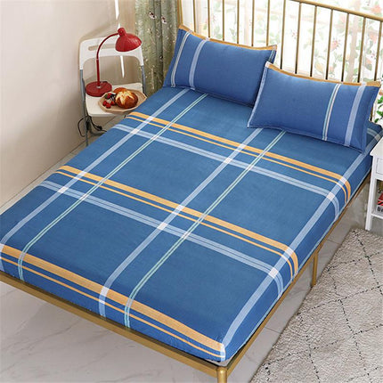 Elastic Easy Fitted Quality Fabric Bed Sheet with 2 Pieces Pillow Cover Set - 150 x 200cm - Blue