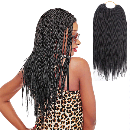 16 Inch Braided Hair Extension Twist Crochet Fiber Easy Clip Style Synthetic Braiding Fake Hair Wigs Extensions - Bl;ack