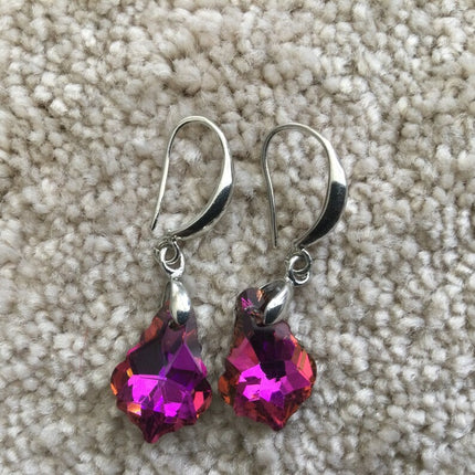 Silver Plated Pendant Faux Crystal Women Earrings - Purple Red